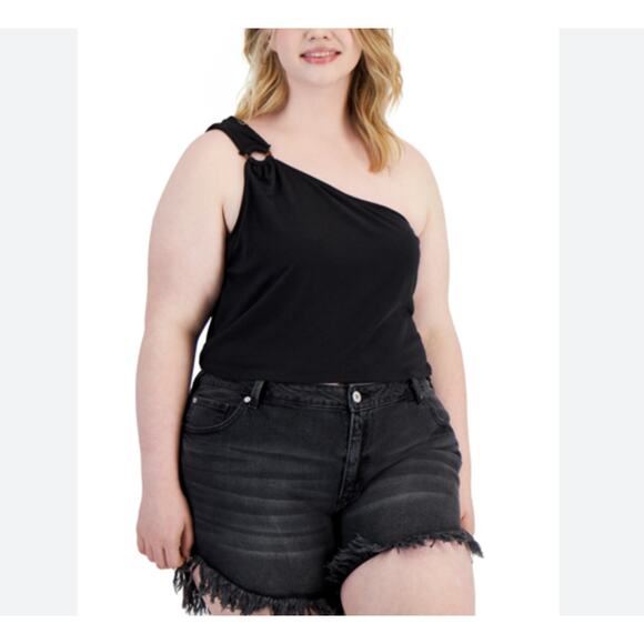 Love, Fire Plus Size One-Shoulder Black Ribbed O-Ring Crop Top Tank 2X NWT - Picture 1 of 4